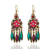 Ethnic Rhinestones Vintage Long Earrings